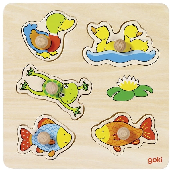 Goki Pond Animals Peg Puzzle Goki Baby Puzzles at Little Earth Nest Eco Shop Geelong Online Store Australia