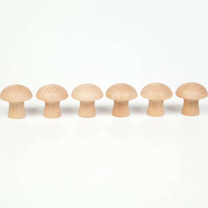 Grapat Natural Wooden Mushrooms Set of 6 Grapat Activity Toys at Little Earth Nest Eco Shop