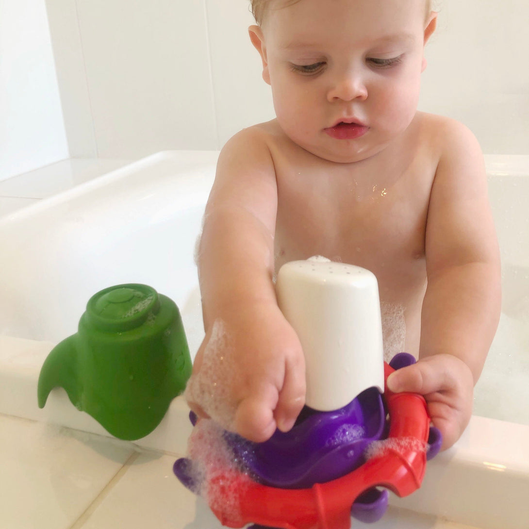 Happy Planet Toys Octobuoy Recycled Plastic Stacking Cups Happy Planet Toys Bath Toys at Little Earth Nest Eco Shop Geelong Online Store Australia
