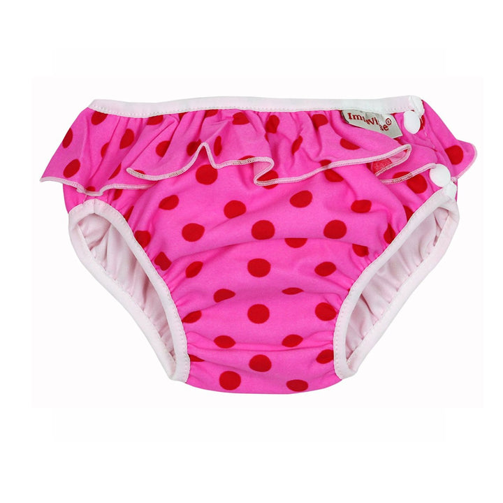 Imse Vimse Reusable Swim Nappies Imse Vimse Nappies Pink Dot with Frill / Newborn (4-6kg) at Little Earth Nest Eco Shop