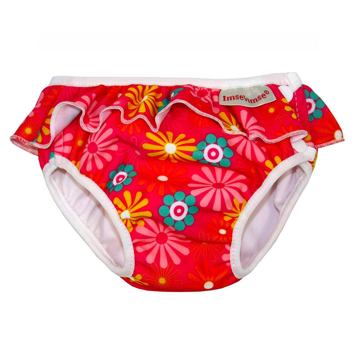 Imse Vimse Reusable Swim Nappies Imse Vimse Nappies Pink Daisy with Frill / Newborn (4-6kg) at Little Earth Nest Eco Shop
