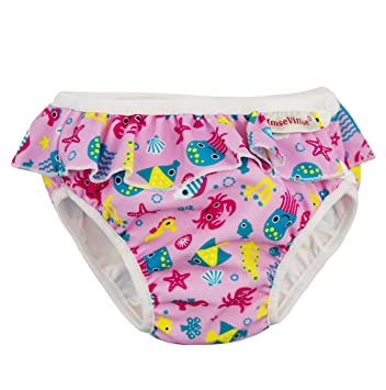 Imse Vimse Reusable Swim Nappies Imse Vimse Nappies Pink Sea Life with Frill / Newborn (4-6kg) at Little Earth Nest Eco Shop