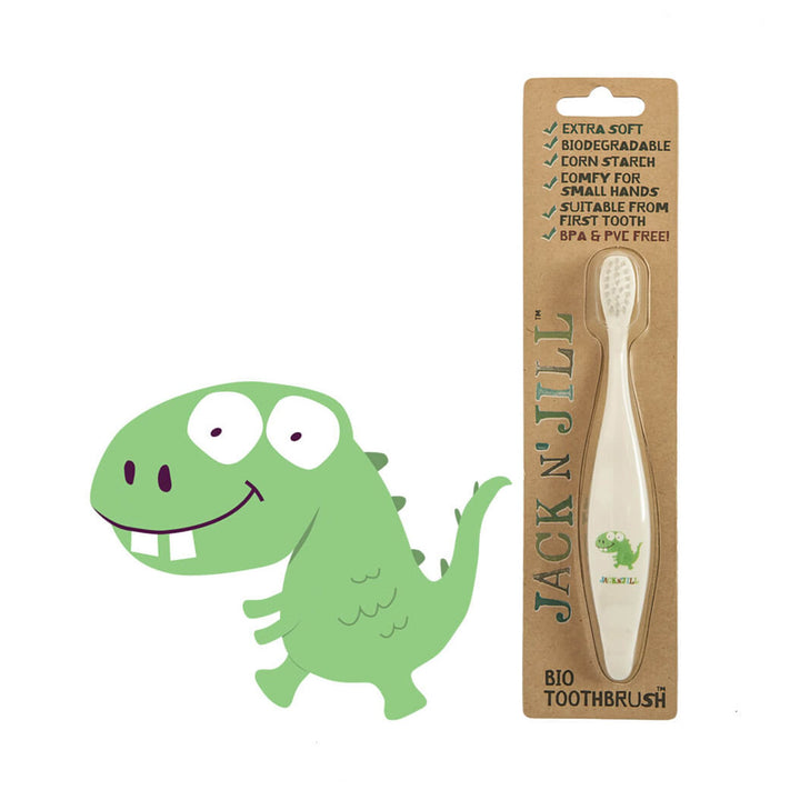Jack and Jill Bio Toddler or Child Toothbrush Jack n Jill Toothbrushes Dinosaur at Little Earth Nest Eco Shop