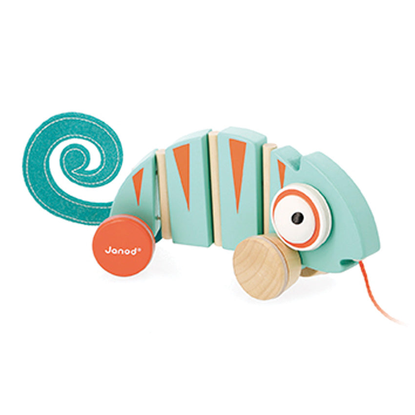 Janod Tropik Chameleon Pull-along Toy Janod Push and Pull Toys at Little Earth Nest Eco Shop Geelong Online Store Australia