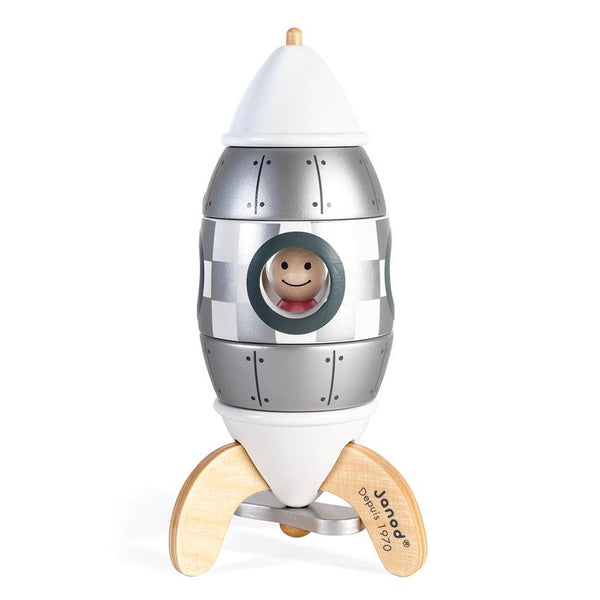 Janod Silver Magnetic Rocket Toy Janod Magnet Toys at Little Earth Nest Eco Shop