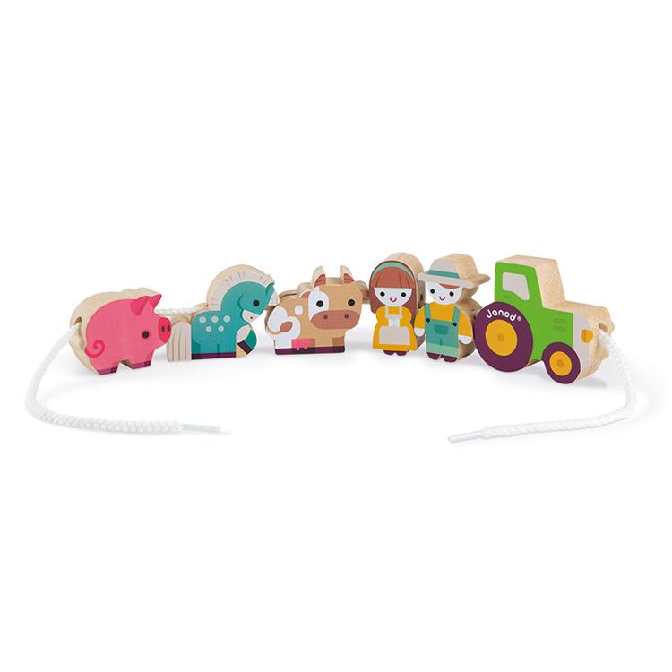 Janod Farm Threading Beads Janod Wooden Blocks at Little Earth Nest Eco Shop Geelong Online Store Australia