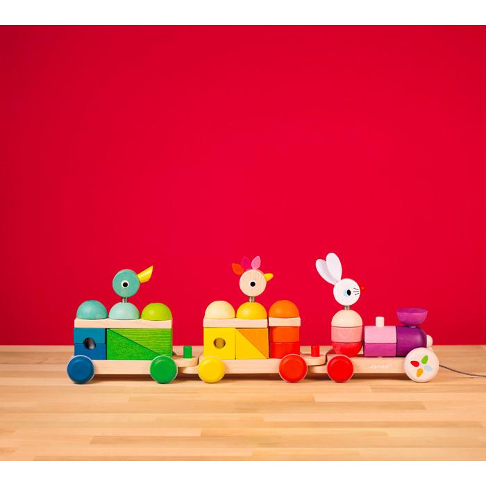 Janod Giant Rainbow Train Pull Along Toy Janod Push and Pull Toys at Little Earth Nest Eco Shop Geelong Online Store Australia