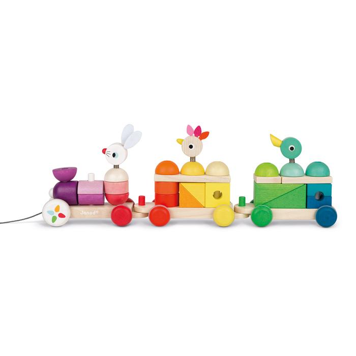 Janod Giant Rainbow Train Pull Along Toy Janod Push and Pull Toys at Little Earth Nest Eco Shop