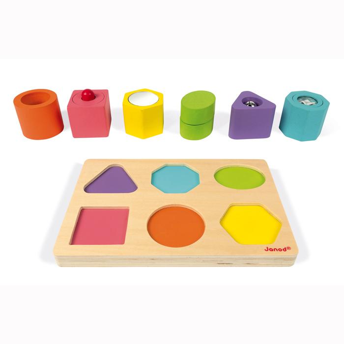 Janod Shapes and Sounds 6 Block Puzzle Janod Puzzles at Little Earth Nest Eco Shop Geelong Online Store Australia