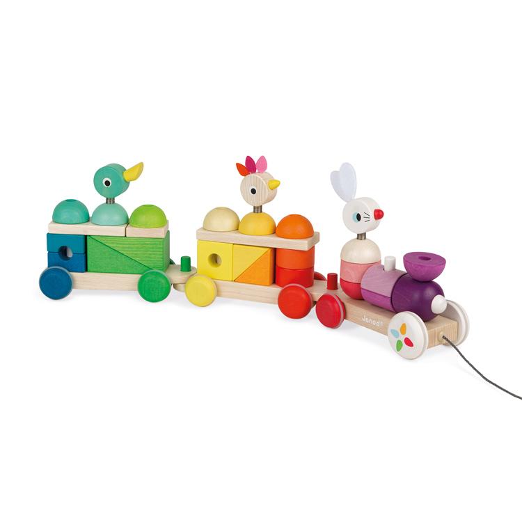 Janod Giant Rainbow Train Pull Along Toy Janod Push and Pull Toys at Little Earth Nest Eco Shop Geelong Online Store Australia