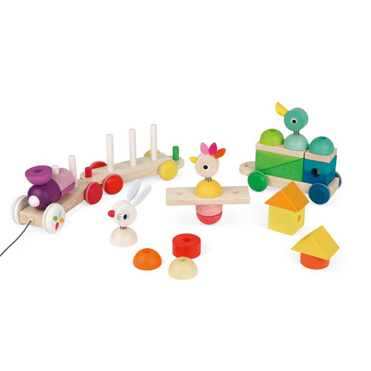Janod Giant Rainbow Train Pull Along Toy Janod Push and Pull Toys at Little Earth Nest Eco Shop Geelong Online Store Australia