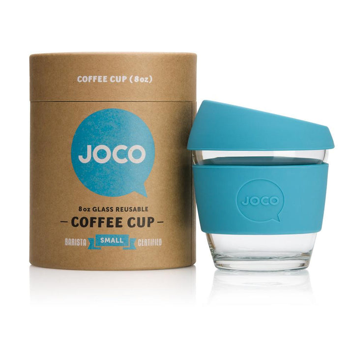 Joco Reusable Glass Cup 8oz Joco Coffee & Tea Cups Blue at Little Earth Nest Eco Shop