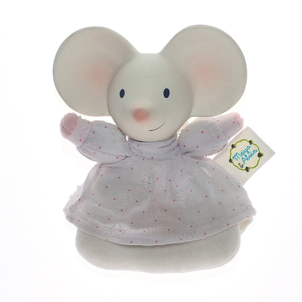 Meiya Mouse Natural Rubber Rattle Little Earth Nest Dummies and Teethers White at Little Earth Nest Eco Shop Geelong Online Store Australia