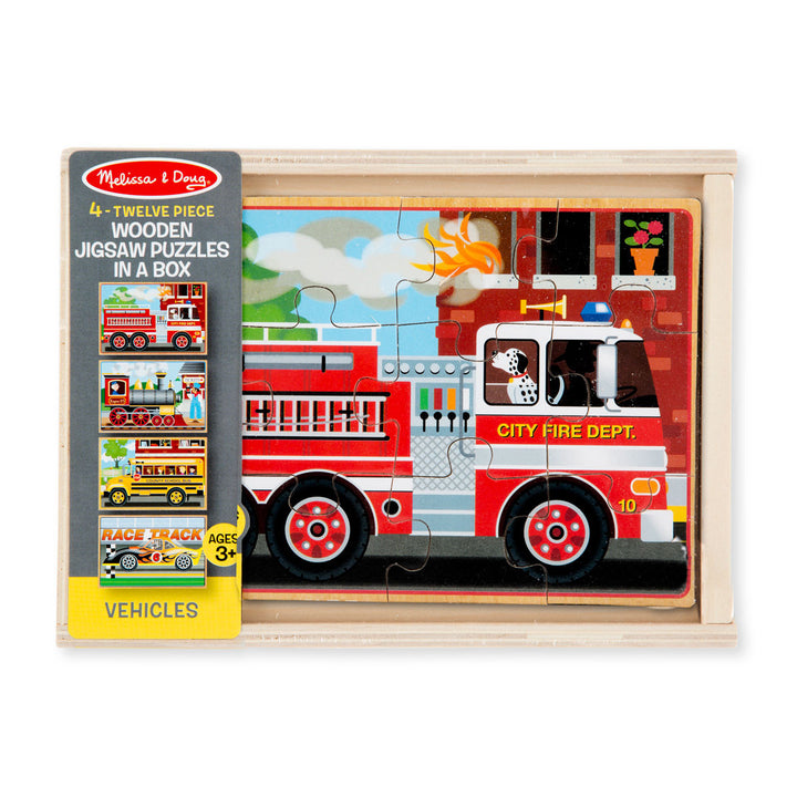 Jigsaw Puzzles in a Box - Set of 4 Melissa and Doug Puzzles Vehicles at Little Earth Nest Eco Shop