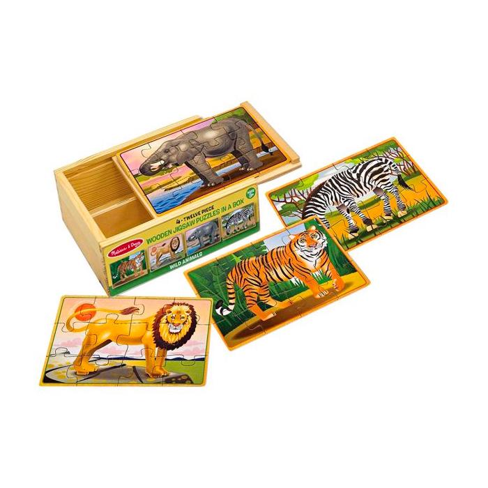 Jigsaw Puzzles in a Box - Set of 4 Melissa and Doug Puzzles Wild Animals at Little Earth Nest Eco Shop