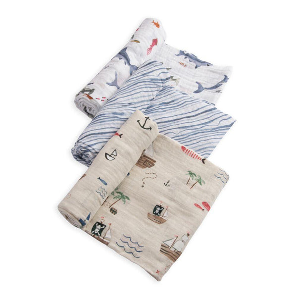 Cotton Muslin Swaddles - 3 Pack Little Unicorn Bath and Body Shark at Little Earth Nest Eco Shop