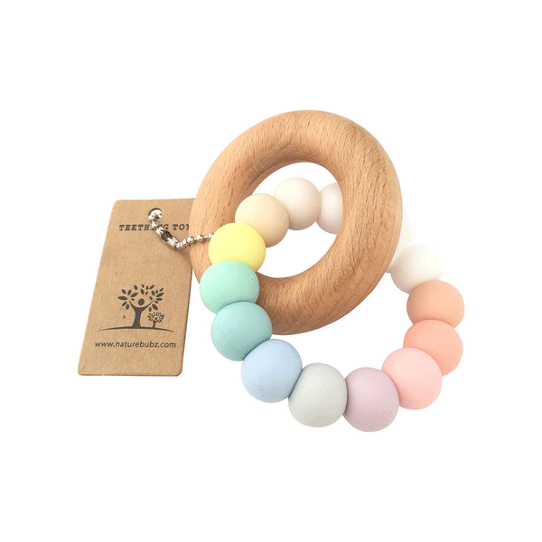 Nature Bubz Pastel Rainbow Teether Nature Bubz Dummies and Teethers at Little Earth Nest Eco Shop