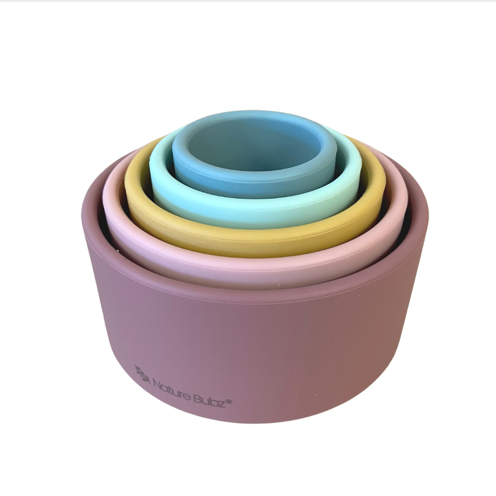 Nature Bubz Silicone Stacking and Nesting Cups Nature Bubz Baby Activity Toys Pinks at Little Earth Nest Eco Shop