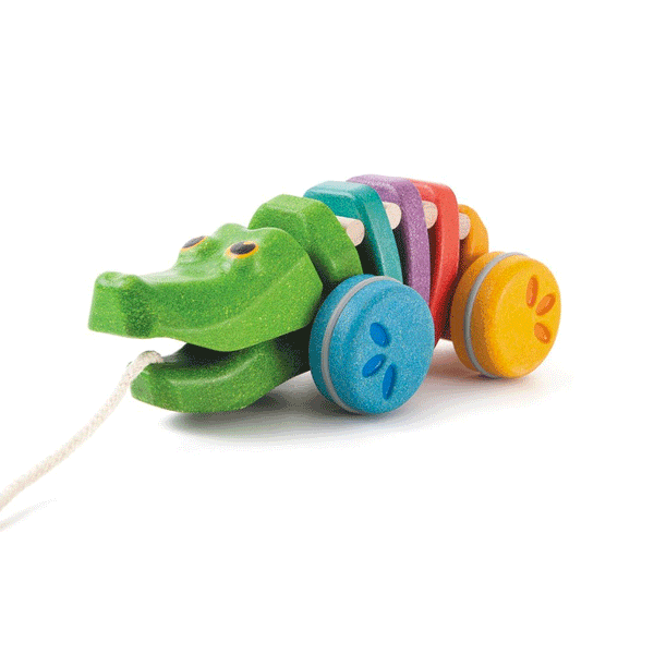 Plan Toy Pull Along Dancing Alligator PlanToys Toys Rainbow at Little Earth Nest Eco Shop