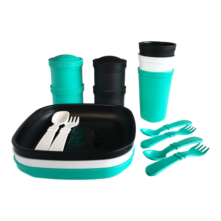 Replay Sports Team Sets Replay Dinnerware Aqua/White/Black at Little Earth Nest Eco Shop