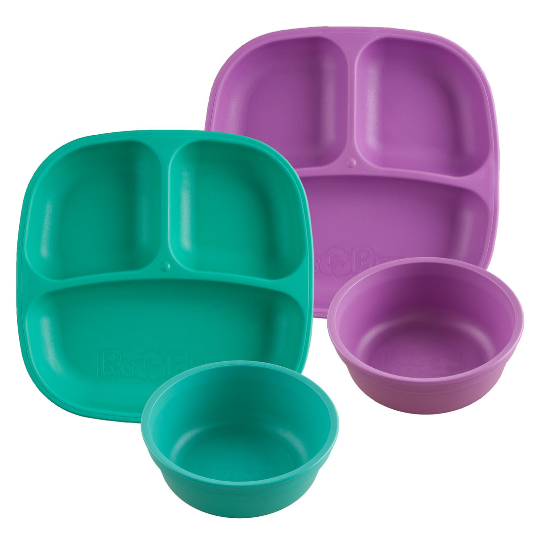 Replay Double Up Divided Plate and Bowl Set Replay Dinnerware Aqua/Purple at Little Earth Nest Eco Shop Geelong Online Store Australia