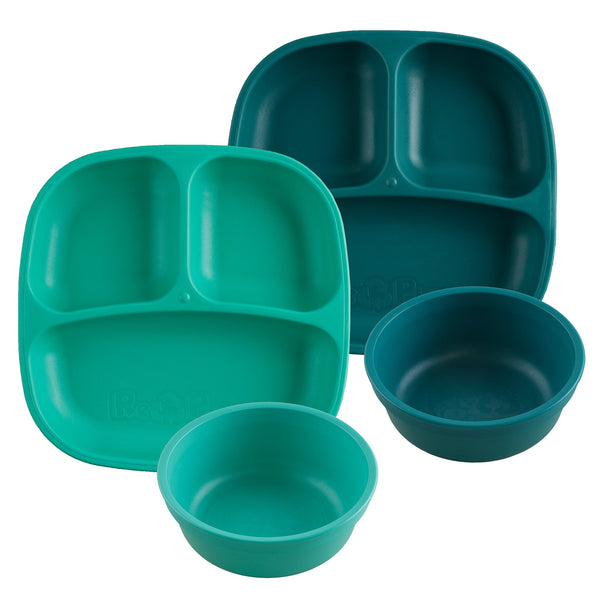 Replay Double Up Divided Plate and Bowl Set Replay Dinnerware Aqua/Teal at Little Earth Nest Eco Shop
