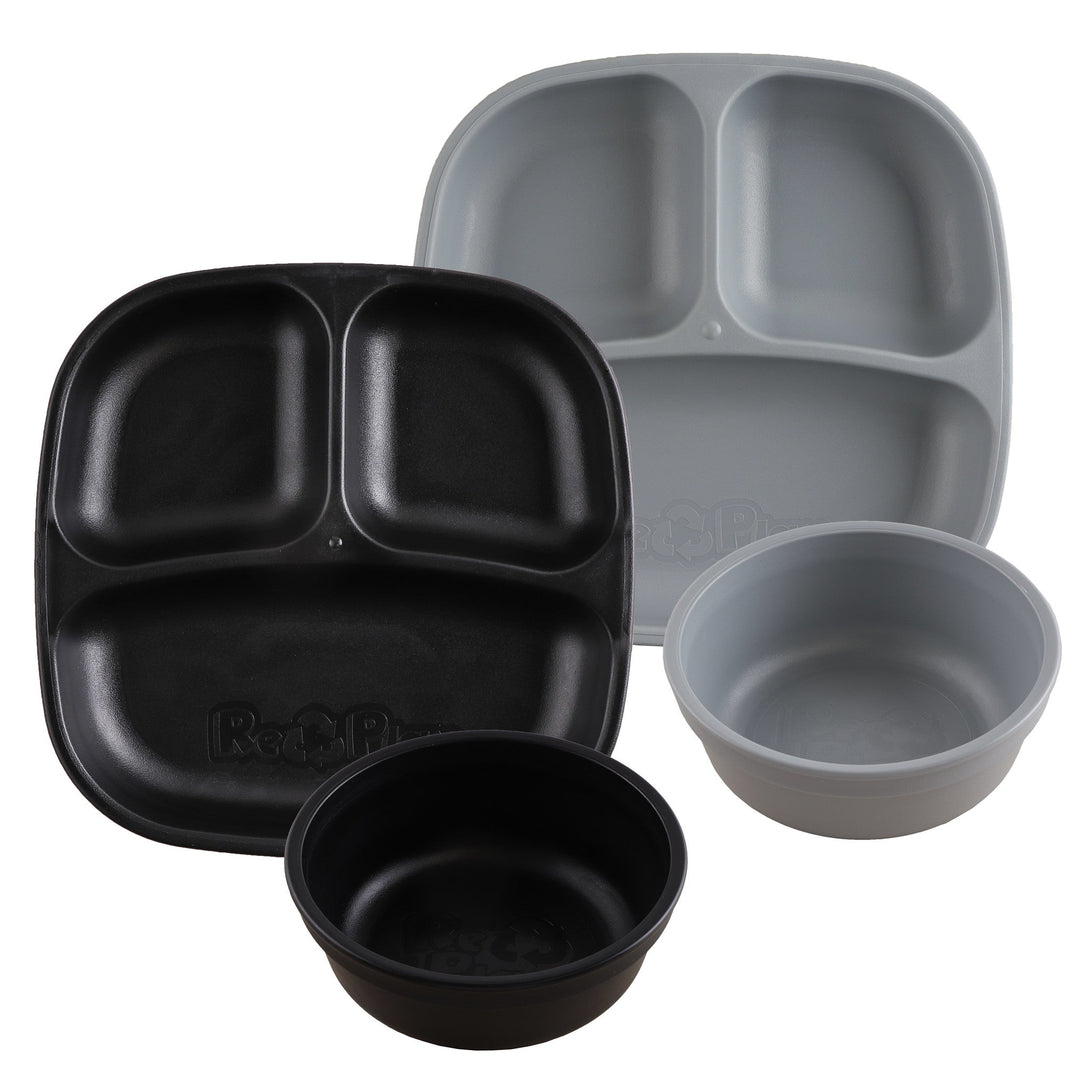 Replay Double Up Divided Plate and Bowl Set Replay Dinnerware Black/Grey at Little Earth Nest Eco Shop Geelong Online Store Australia