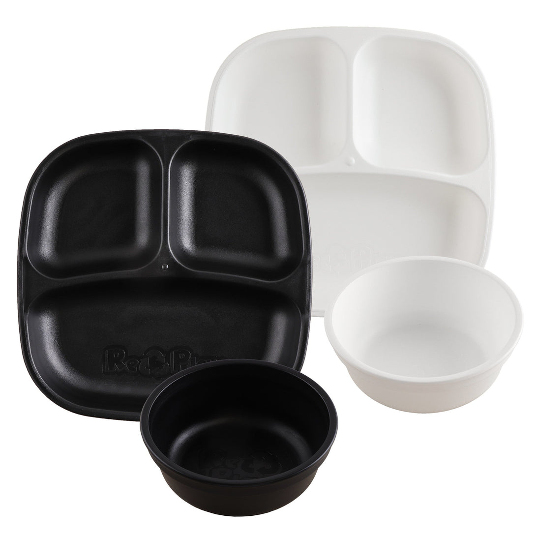 Replay Double Up Divided Plate and Bowl Set Replay Dinnerware Black/White at Little Earth Nest Eco Shop Geelong Online Store Australia