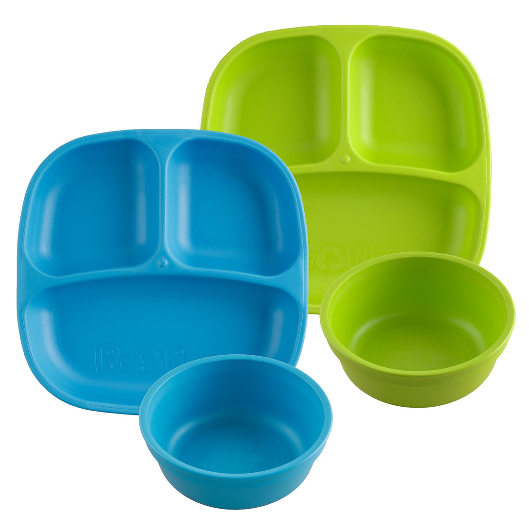 Replay Double Up Divided Plate and Bowl Set Replay Dinnerware Sky/Green at Little Earth Nest Eco Shop Geelong Online Store Australia