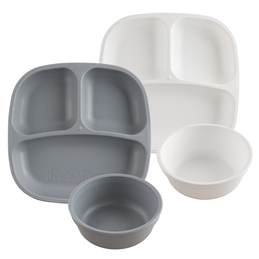 Replay Double Up Divided Plate and Bowl Set Replay Dinnerware Grey/White at Little Earth Nest Eco Shop Geelong Online Store Australia