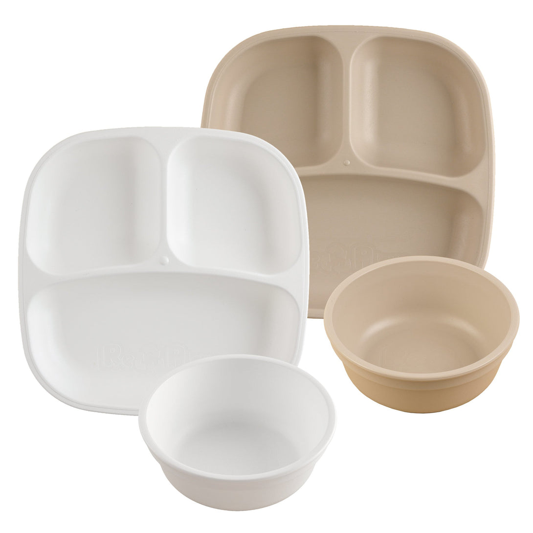 Replay Double Up Divided Plate and Bowl Set Replay Dinnerware White/Sand at Little Earth Nest Eco Shop Geelong Online Store Australia
