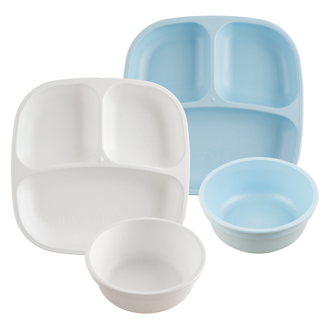 Replay Double Up Divided Plate and Bowl Set Replay Dinnerware White/Ice Blue at Little Earth Nest Eco Shop Geelong Online Store Australia