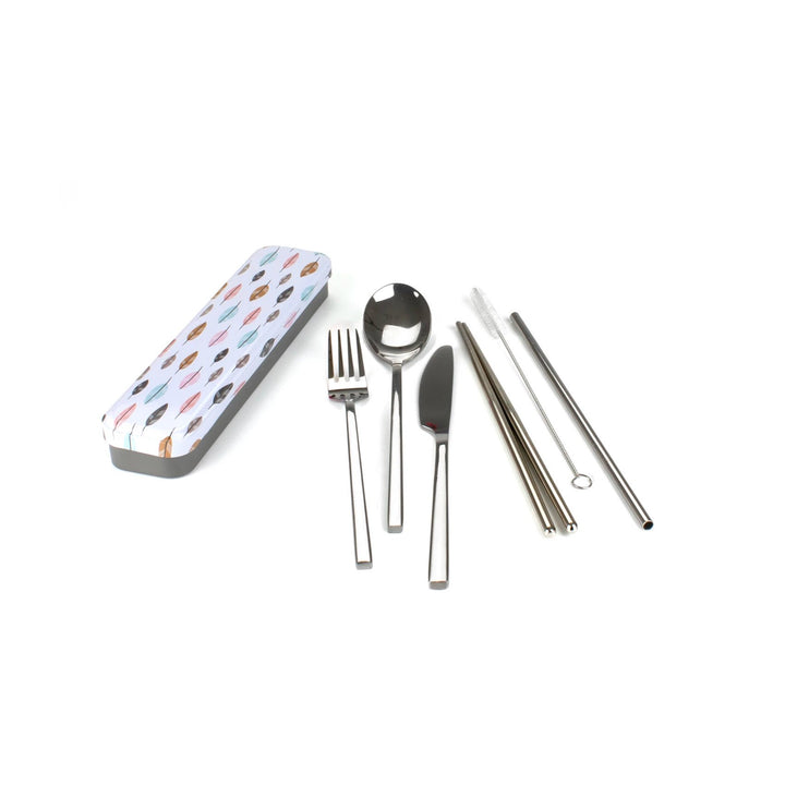 Reusable Cutlery Travel Set Retro Kitchen Lifestyle Leaves at Little Earth Nest Eco Shop