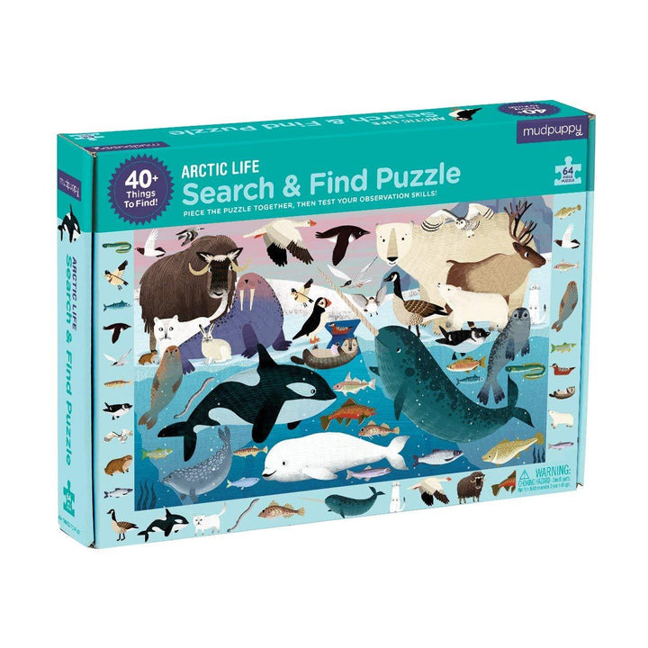 Mudpuppy Search & Find 64 Piece Puzzle Mudpuppy Puzzles Arctic at Little Earth Nest Eco Shop