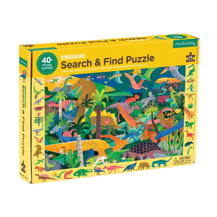 Mudpuppy Search & Find 64 Piece Puzzle Mudpuppy Puzzles Dinosaurs at Little Earth Nest Eco Shop