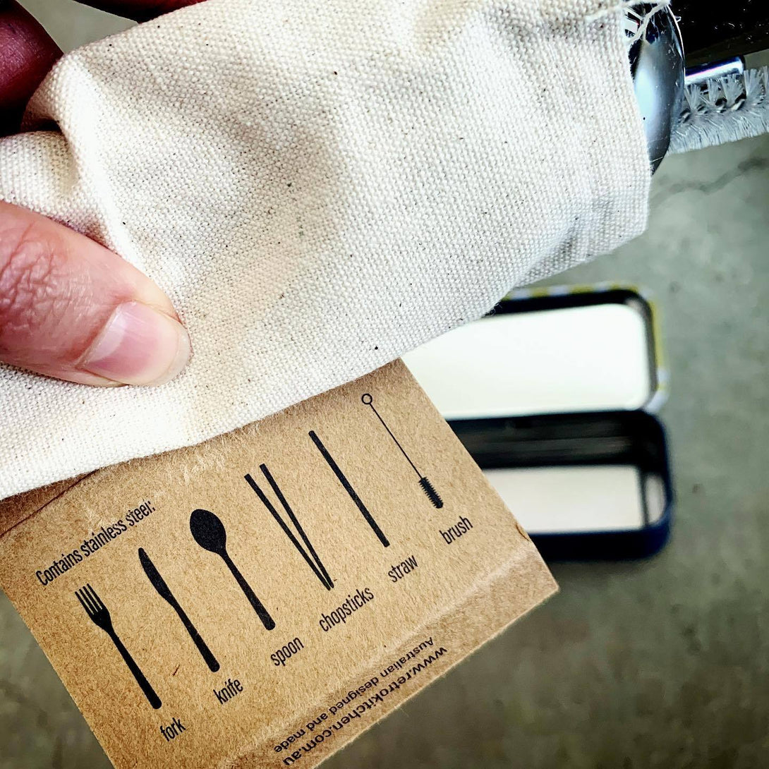 Reusable Cutlery Travel Set Retro Kitchen Lifestyle at Little Earth Nest Eco Shop Reusable Cutlery Travel Set - Carry Your Cutlery Australia Geelong Online Store Australia