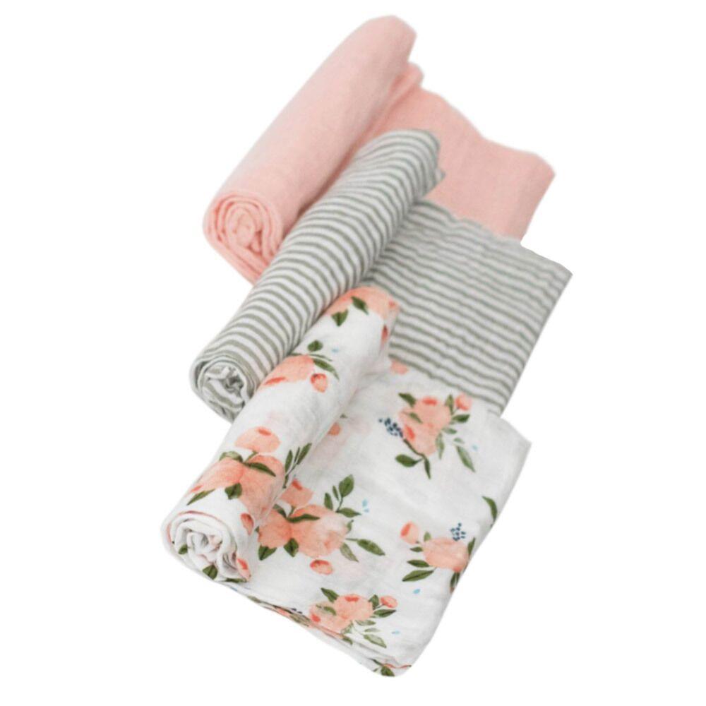 Cotton Muslin Swaddles - 3 Pack Little Unicorn Bath and Body Watercolour Roses at Little Earth Nest Eco Shop Geelong Online Store Australia