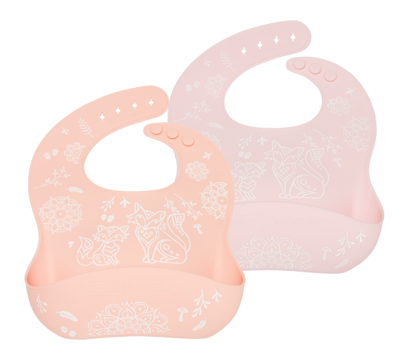 Wean Meister Easy Rinse Bibs Wean Meister Baby Feeding Printed Pink + Peach Fox at Little Earth Nest Eco Shop