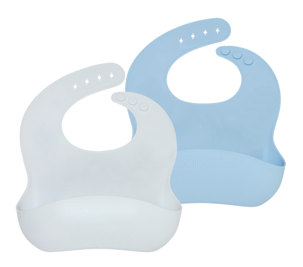 Wean Meister Easy Rinse Bibs Wean Meister Baby Feeding Classic Grey & Baby Blue at Little Earth Nest Eco Shop