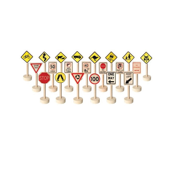 Wooden Traffic Signs - Set of 20 Fun Factory Pretend Play at Little Earth Nest Eco Shop Geelong Online Store Australia