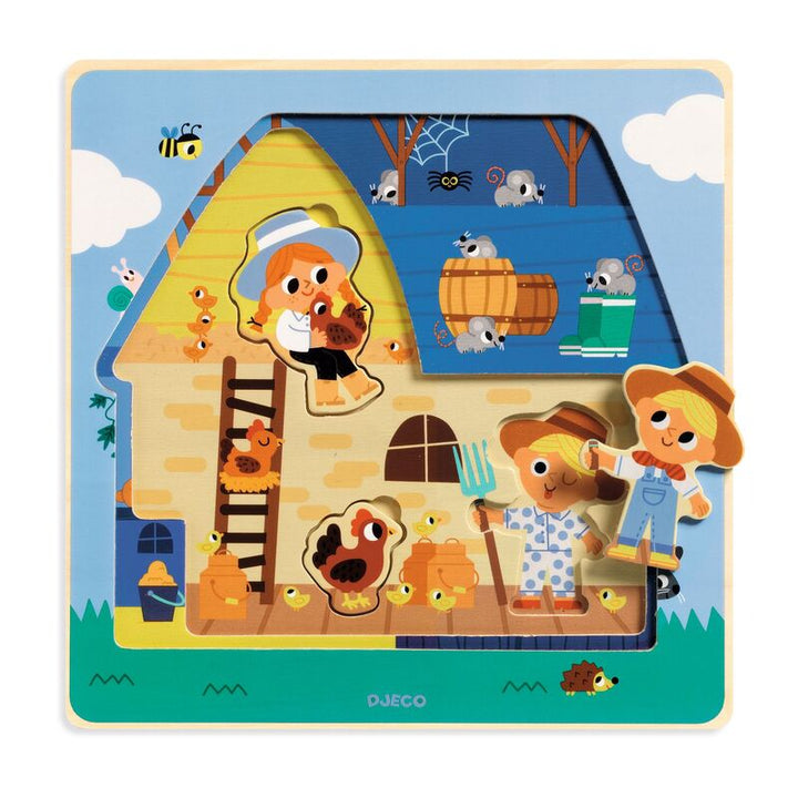 Djeco Farm Wooden 3 Layer Puzzle Little Earth Nest